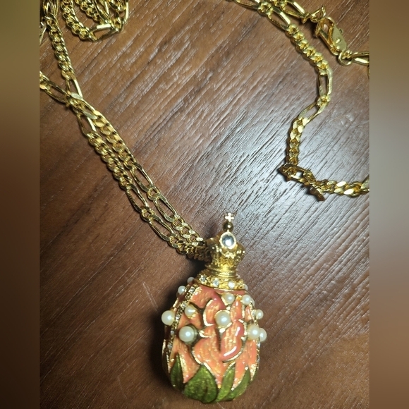 Joan Rivers Lily Of The Valley Enamel Egg Pendant Necklace With Pearl Accents - Picture 5 of 5